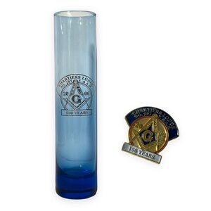 Masonic 2006 Chartiers Lodge No 297 F & AM Pin 150th Anniversary Blue Tall Vase‎